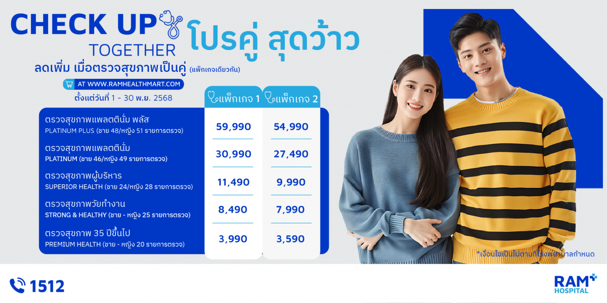 ลดเพิ่ม! แพ็กเกจตรวจสุขภาพประจำปีแบบโปรคู่ ตรวจพร้อมกันในราคาประหยัดกว่า